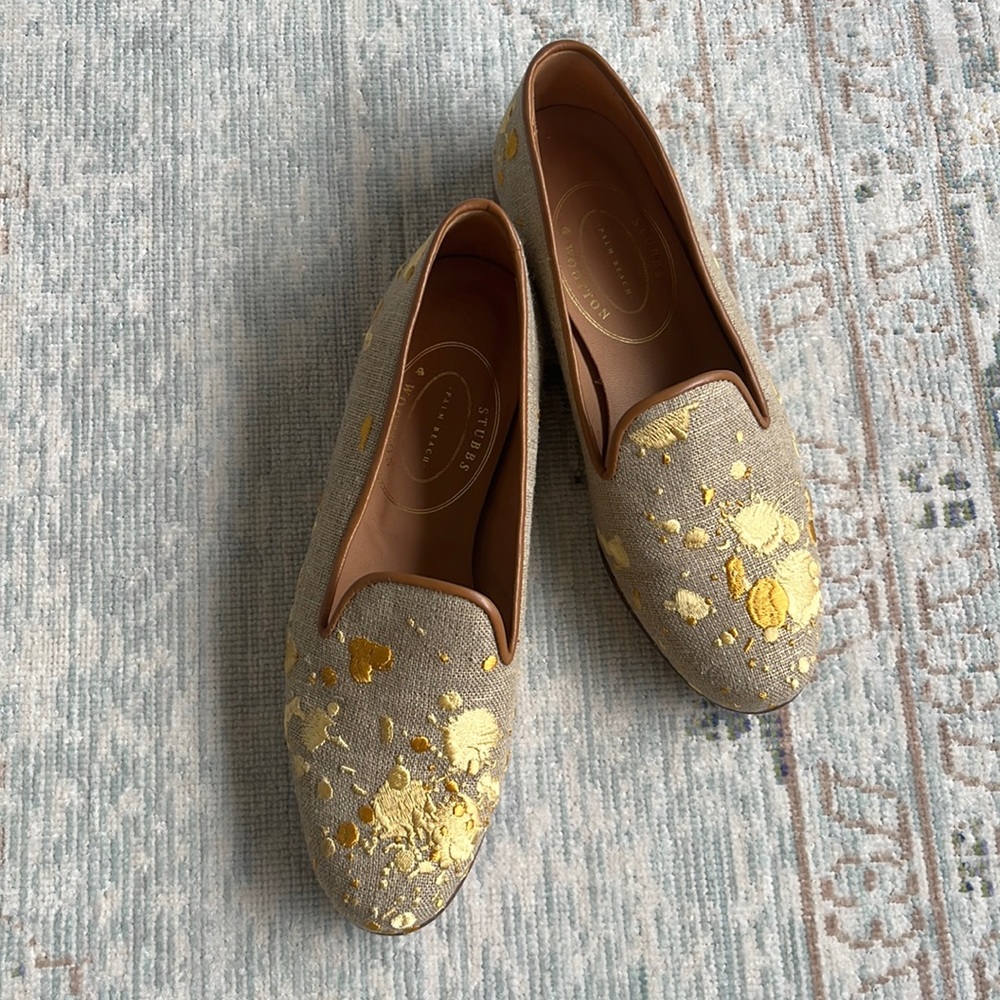 Stubbs & Wootton Palm Beach Spatter Gleam Women’s Classic Slipper - Canvas Gold